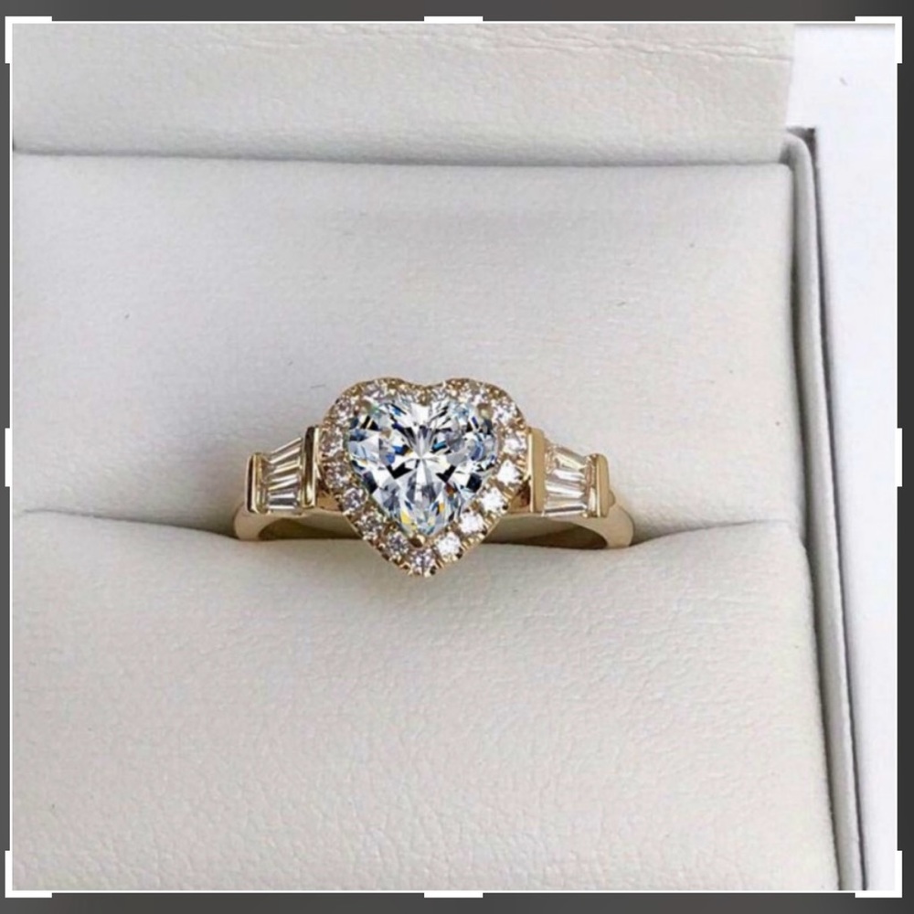 14k~ Gold Plated Eternity Heart Shaped Baguette Ring. NEW